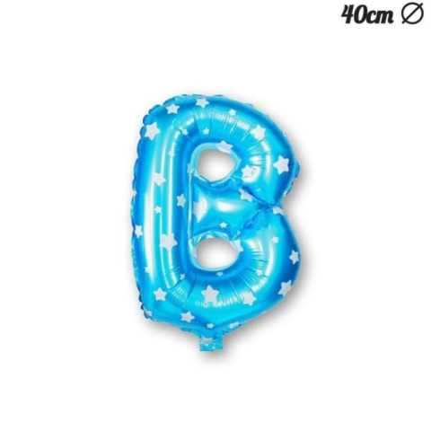 Balon Folie Metalizata Litera B, 40 cm, Cu Imprimeu Stelute, Umflati cu Heliu sau Aer, Ambalaj Individual, Pai inclus, Albastru [4]