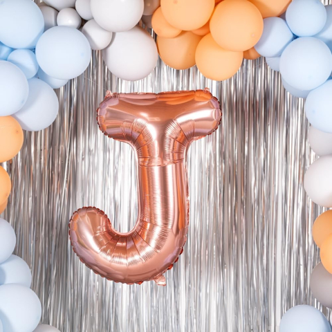Balon Folie Metalizata Litera J, 80 cm, Umflati cu Heliu sau Aer, Ambalaj Individual, Pai inclus, Rose Gold [6]