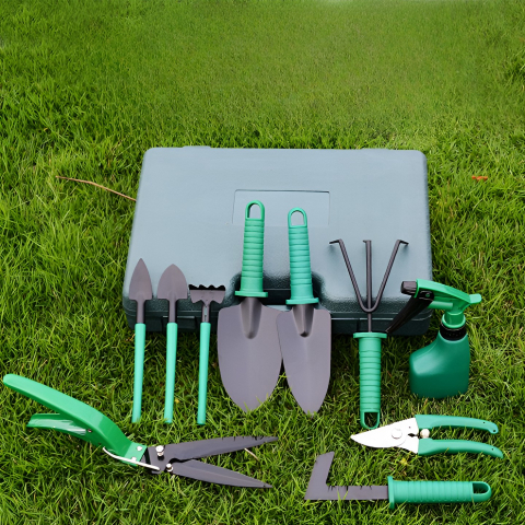 Set 12 Unelte de Gradina, pentru Plantare Prelucrare Sol si Ingrijire Plante, Material PVC si Otel, Cutie Inclusa, 38 x 29 cm, Verde Deschis [8]