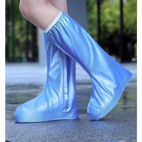 Produse ingrijire incaltaminte - Protectie Incaltaminte pentru Ploaie si Noroi, Impermeabila, Talpa Antiderapanta, cu Fermoar si Capsa, Inaltime 40 cm, Marime XXXL 44-45, Albastru