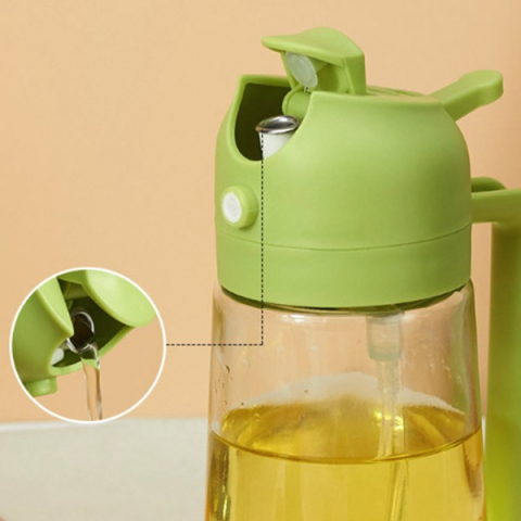 Recipient Ulei 2 in 1, Functie Spray &amp; Turnare, din Sticla, Fara Scurgere, 18.5 x 7.7 cm, 470 ml, Verde [2]