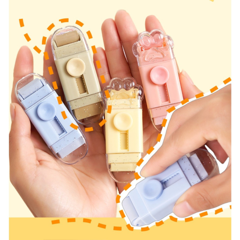 Radiera, Model Labuta de Pisica, cu 2 Rezerve, Reglare Pull-Push, din Cauciuc, Galben [2]