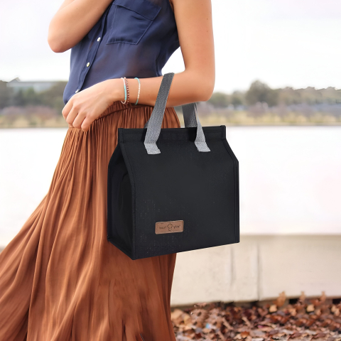 Geanta Termoizolanta Tip Bento Bag Camping Cooler, Aluminiu, 22.5x13x25,5 cm, 3.3 L, Negru [3]