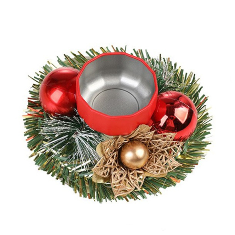 Decoratiuni Craciun - Suport pentru Lumanare de Craciun, Model Cupa cu 2 Globutele Rosii, Sfesnic de Tip Ghirlanda, Decoratiune pe Masa de Craciun, 12 x 12 x 6 cm, Rosu