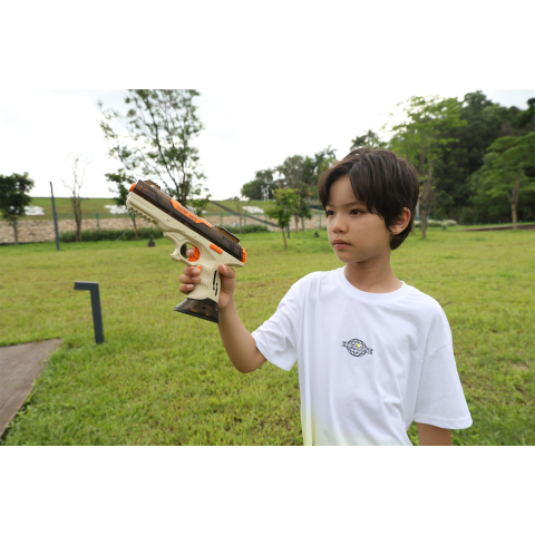 Pistol cu Apa Electric, 2 Rezervoare 75/350 ml, din ABS+Silicon, Baterie, Incarcare USB, Conectare la Furtun, +6 Ani, Maro [4]