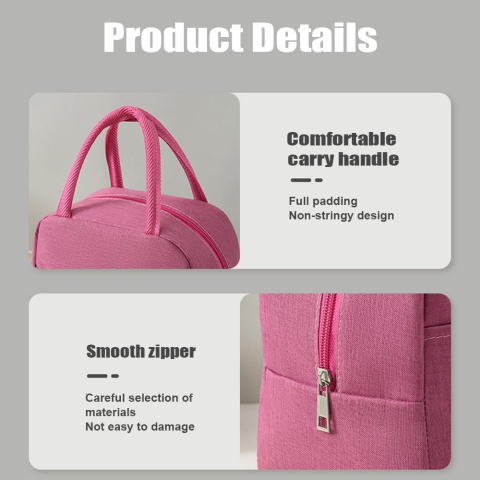 Geanta Termica pentru Pranz, Multifunctionala, Compartimentata, Impermeabila, cu Manere, Buzunar Exterior, 22x14x19 cm, Roz [3]