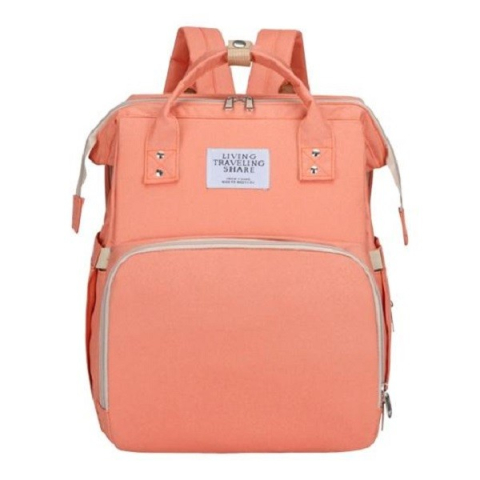 Genti, Portofele, Penare - Rucsac Multifunctional pentru Mamici, cu Patut Pliabil si Baza de Schimbat, Rezistent la Apa, Capacitate Mare, Usor, Compartimente Multiple, Buzunar Termic pentru Lapte, 42 x 32 x 22 cm, Roz Pudra