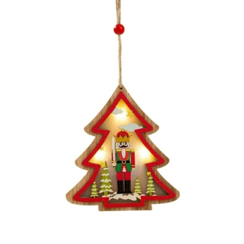 Ornamente Brad - Ornament de Brad, cu Lumini LED, din Lemn, Figurina Spargatorul de Nuci, Model Brad, Multicolor