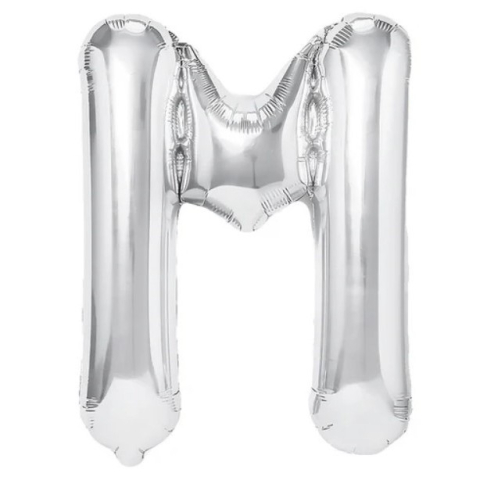 Litere - Balon Folie Metalizata Litera M, 80 cm, Umflati cu Heliu sau Aer, Ambalaj Individual, Pai inclus, Argintiu