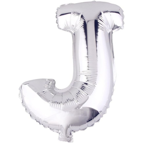 Litere - Balon Folie Metalizata Litera J, 40 cm, Umflati cu Heliu sau Aer, Ambalaj Individual, Pai inclus, Argintiu