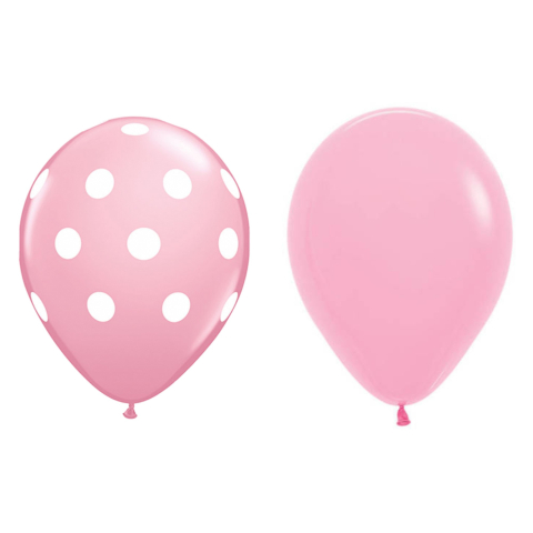 Baloane Latex - Set 10 Baloane din Latex, Model Party cu Buline si Simple, 30 cm, Roz, 2.8 g
