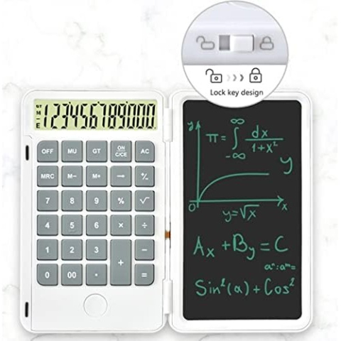 Calculator de Mana Reincarcabil cu Tabla de Scris, Calculator Portabil, Ecran LCD, Afisaj cu 12 Cifre, Ecran de 15 cm, Culoare Alb [2]