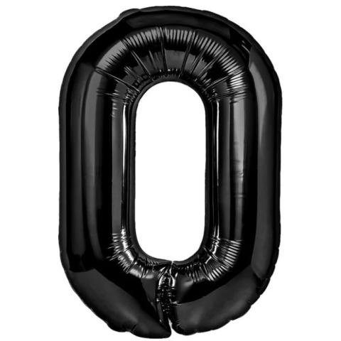 Cifre - Balon din Folie Metalizata, Figurina Cifra, Tema Aniversare 80 cm, Ambalaj Individual, Pai inclus, Umflare cu Aer sau Heliu, Negru, Cifra 0