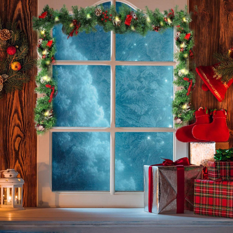 Ghirlanda de Craciun, din Brad Artificial cu Decoratiuni, cu Baterii, 50 LED-uri, 270 cm, Verde [2]