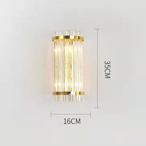 Lampa de Perete in Interior, Lampa de Lux pentru Decor de Interior, Corp de Iluminat Tip aplica, din Inox Auriu si Cristal, Lumina Calda Rece Neutra, 35 x 16 cm, Ideal pentru Camere Mici si Medii, Transparent Auriu [1]