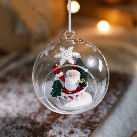 Globuri Brad - Glob pentru Bradul de Craciun, Model Mos Craciun, Tip Pandativ, Glob Transparent Semi-Deschis, 10.5 x 9 x 9 cm, Transparent