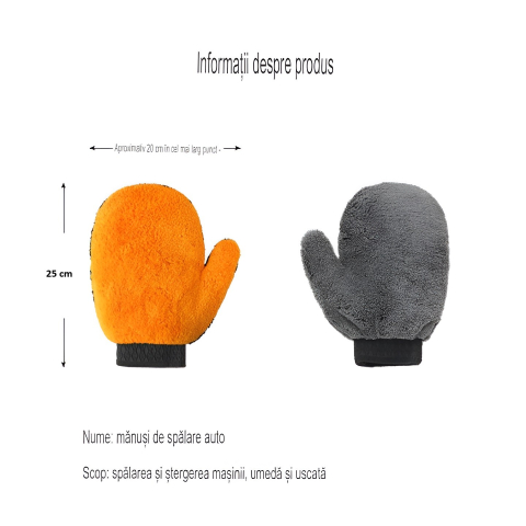 Manusa pentru Spalarea Masinii, Microfibra, Moale, Doua Fete, Umeda sau Uscata, Fara Zgariere, 25x20cm, Portocaliu-Gri [3]