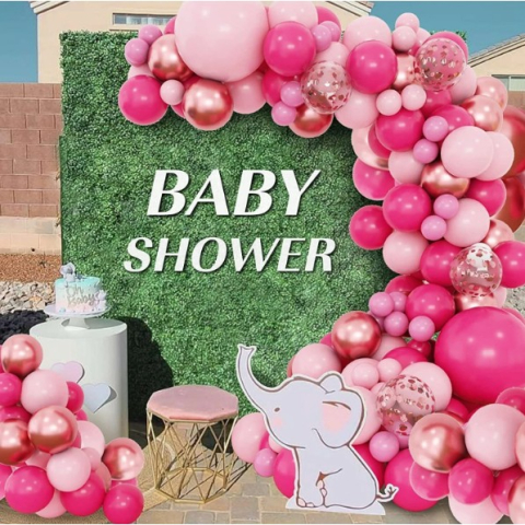 Set 126 Baloane din Latex, Model Petrecere pentru Arcada, Baloane Party, 12 cm, 25 cm, 30 cm, 45 cm, Roz, Roz Pal, Gold [5]