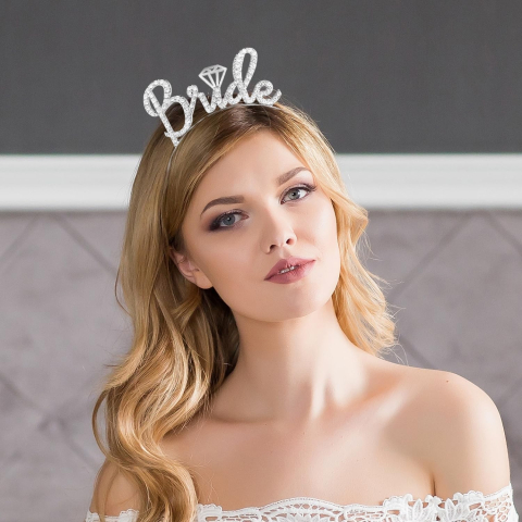 Coronita pentru Mireasa, Model Bride, cu Cristale, Marime Universala, 12.5 x 14.5 cm, Alb [2]