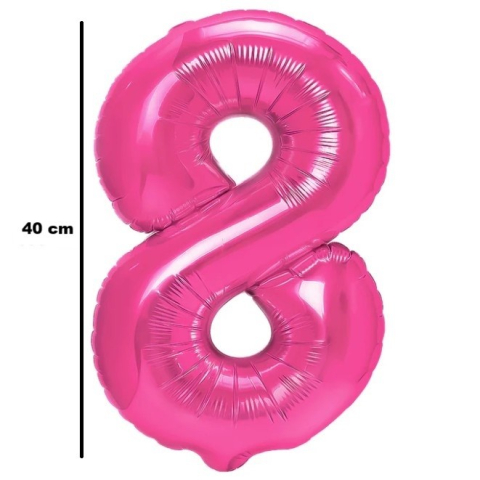 Balon din Folie Metalizata Figurina Cifra, Tema Aniversare 40 cm, Ambalaj Individual, Pai inclus, Umflare cu Aer sau Heliu, Roz, Cifra 8 [1]