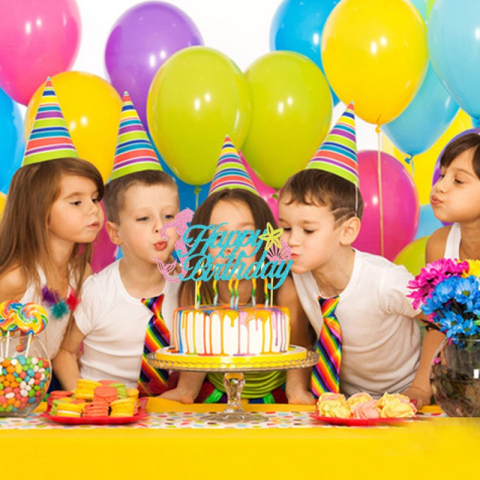 Set Toppere pentru Tort si Prajituri, Tematica Sirena, Model Mare Scris Happy Birthday 16.5x8.2 cm, 6 Toppere Mici Model Marin 5x5 cm, Multicolor [4]