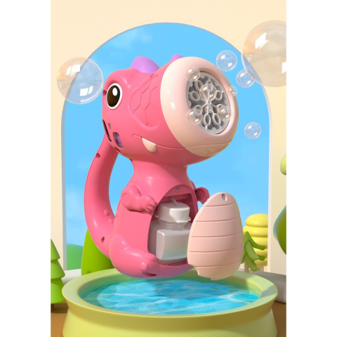 Jucarie Interactiva pentru Baloane de Sapun, Sunete si Lumini, Model Dinozaur, cu 8 Orificii, 15 x 8.5 x 18.5, Roz [4]