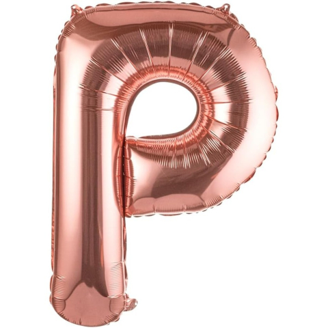 Litere - Balon Folie Metalizata Litera P, 100 cm, Umflati cu Heliu sau Aer, Ambalaj Individual, Pai inclus, Rose Gold