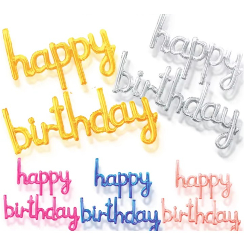 Set Baloane din Folie Metalizata, Model Happy Birthday, 45x85 cm, 45x124cm, Baloane Party, Ambalaj Individual, Pai Inclus, Umflare cu Aer sau Heliu, Roz [4]