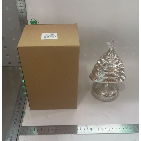 Decoratiune de Craciun, Model Brad cu Stea, din Sticla, Lumini, Baterii 3 AA, 22 x 9 cm, Auriu [4]