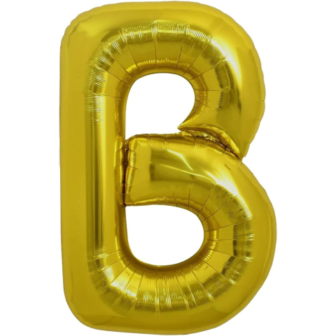 Litere - Balon Folie Metalizata Litera B, 80 cm, Umflati cu Heliu sau Aer, Ambalaj Individual, Pai inclus, Auriu
