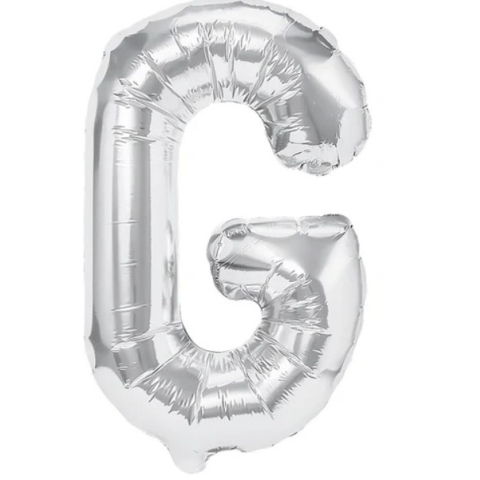 Litere - Balon Folie Metalizata Litera G, 40 cm, Umflati cu Heliu sau Aer, Ambalaj Individual, Pai inclus, Argintiu