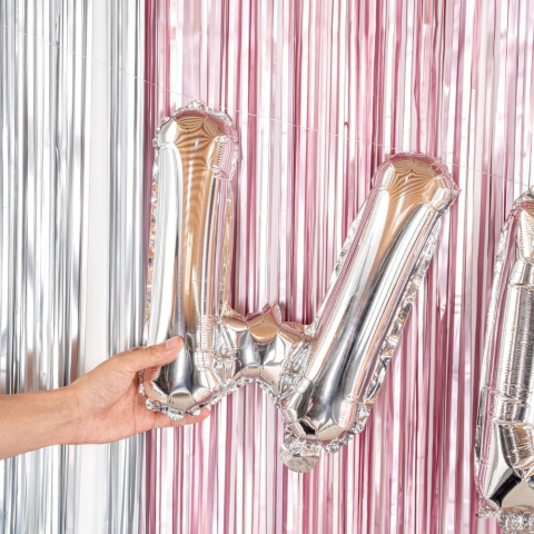 Balon Folie Metalizata Litera W, 80 cm, Umflati cu Heliu sau Aer, Ambalaj Individual, Pai inclus, Argintiu [3]