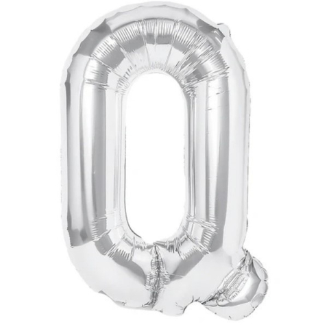 Litere - Balon Folie Metalizata Litera Q, 80 cm, Umflati cu Heliu sau Aer, Ambalaj Individual, Pai inclus, Argintiu