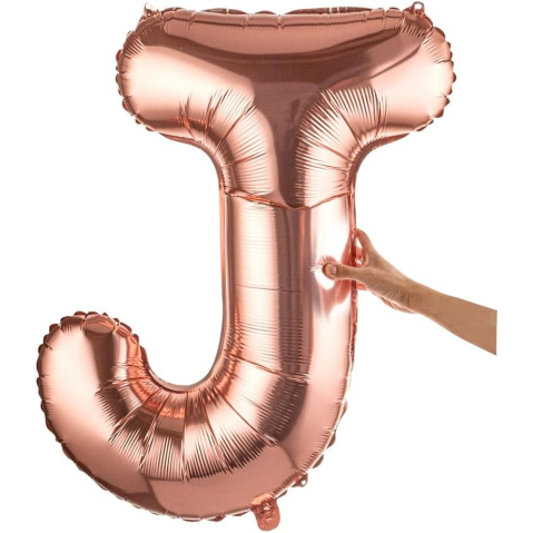 Balon Folie Metalizata Litera J, 100 cm, Umflati cu Heliu sau Aer, Ambalaj Individual, Pai inclus, Rose Gold [7]