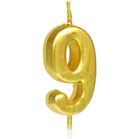 Lumanari si Toppere - Lumanare de Tort, Model Cifra 9, Party, 4.5 x 2.5 cm, din Parafina, Auriu