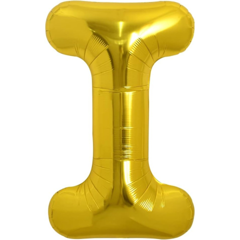 Balon Folie Metalizata Litera I, 40 cm, Umflati cu Heliu sau Aer, Ambalaj Individual, Pai inclus, Auriu [3]