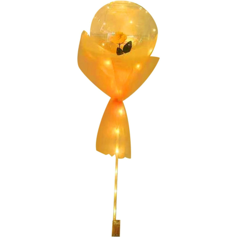 Accesorii Petrecere - Buchet Decorativ, Trandafir in Balon cu Lumini Led, Diametru 35 cm, 2 x Baterii AA (neincluse), Sampanie