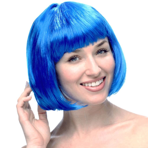 Articole Petrecere - Peruca Cosplay, Tunsoare Bob cu Breton, pentru Carnaval, Halloween, Petreceri Tematice, din PET, Marime Universala, Albastru