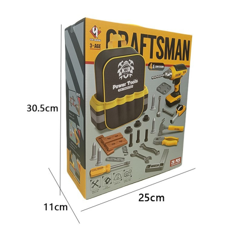 Set Scule de Jucarie pentru Copii, Ghiozdan cu Bormasina si Accesorii Incluse, 28 Piese, Material Plastic Durabil, Interactiv, +3 Ani, 30.5x25x11 cm, Negru/Portocaliu [1]