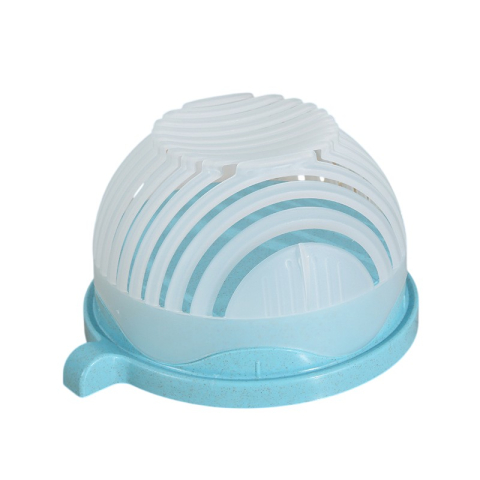 Articole pentru Bucatarie - Bol Feliator pentru Salata, Castron Multifunctional pentru Legume si Fructe, pentru Spalat si Taiat Legumele, cu Scurgere si Tocator, Ergonomic, Protectie pentru Maini, 21x18.5x11.5 cm, Albastru