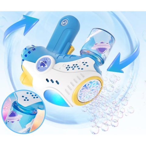 Jucarie Interactiva pentru Baloane de Sapun, Sunete si Lumini, Model Pistol, cu 8 Orificii, 20.6 x 9.4 x 21 cm, Albastru [3]
