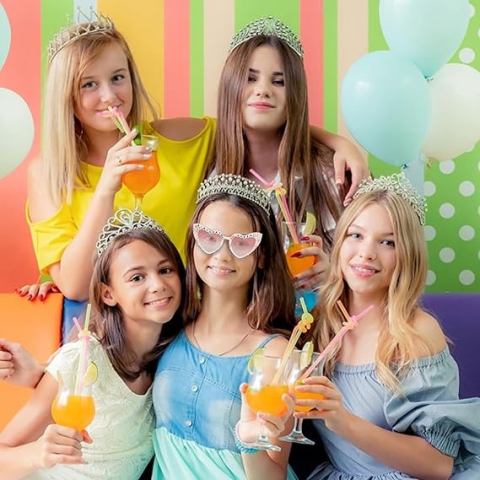 Ochelari Decorativi, Model Birthday Queen, cu Perle si Pietre, pentru Aniversari, din PC, 15.3 x 5.7 x 14.5 cm, Roz [3]