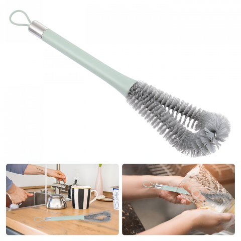 Perie de Curatat Pahare, Sticle, Biberoane, cu Maner Lung, Uz Casnic, Silicon, Ergonomic, 3.9x5.4x38.5cm, Verde [6]