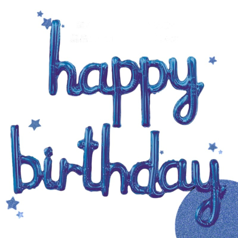 Set Baloane din Folie Metalizata, Model Happy Birthday, 45x85 cm, 45x124cm, Baloane Party, Ambalaj Individual, Pai Inclus, Umflare cu Aer sau Heliu, Albastru [3]