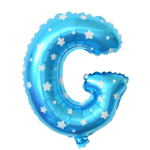 Balon Folie Metalizata Litera G, 40 cm, Cu Imprimeu Stelute, Umflati cu Heliu sau Aer, Ambalaj Individual, Pai inclus, Albastru [3]