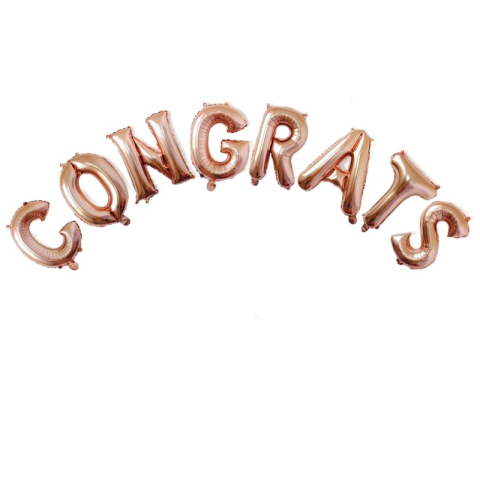 Seturi Baloane Folie - Set 8 Baloane din Folie Metalizata, Model Scris Congrats, Litere de 40 cm, Tema Absolvire, Baloane Party, Ambalaj Individual, Pai Inclus, Umflare cu Aer sau Heliu, Roz