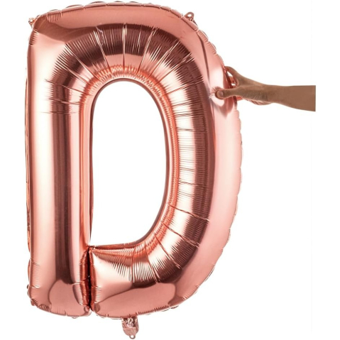 Balon Folie Metalizata Litera D, 80 cm, Umflati cu Heliu sau Aer, Ambalaj Individual, Pai inclus, Rose Gold [7]