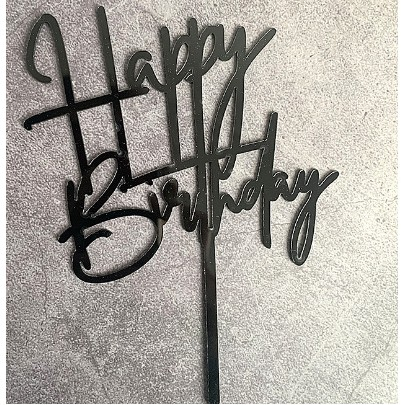 Decoratiune Topper pentru Tort, Model Happy Birthday, Tematica Aniversare, 10 cm, Negru [2]