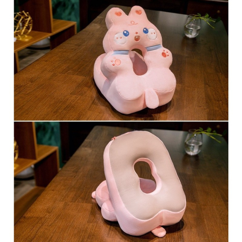 Perna din Spuma, pentru Birou, Calatorii, Model Iepure, Lavabila, Umplutura de Bumbac, Spatiu Cap in Forma de 8, 30x35x30 cm, Roz [3]