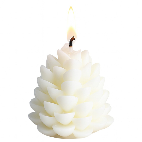 Lumanari - Lumanare Parfumata de Craciun, Model Con de Pin, din Ceara de Soia, Cadou Creativ Handmade de Craciun, 7 x 6.5 x 6.5 cm, Alb